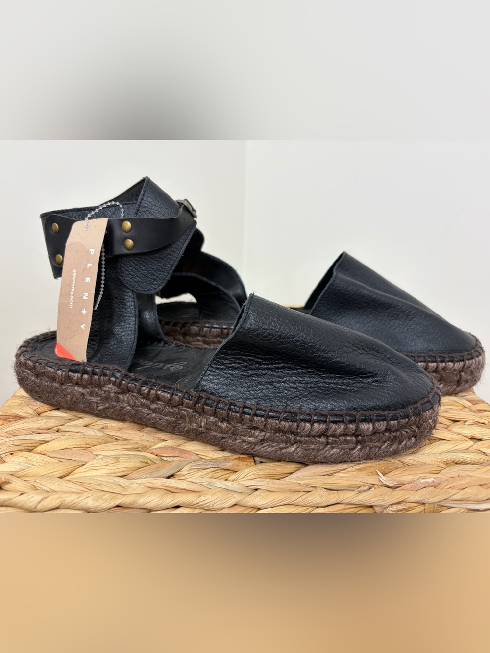 Free People Black Leather Espadrille Sandals with Ankle Strap